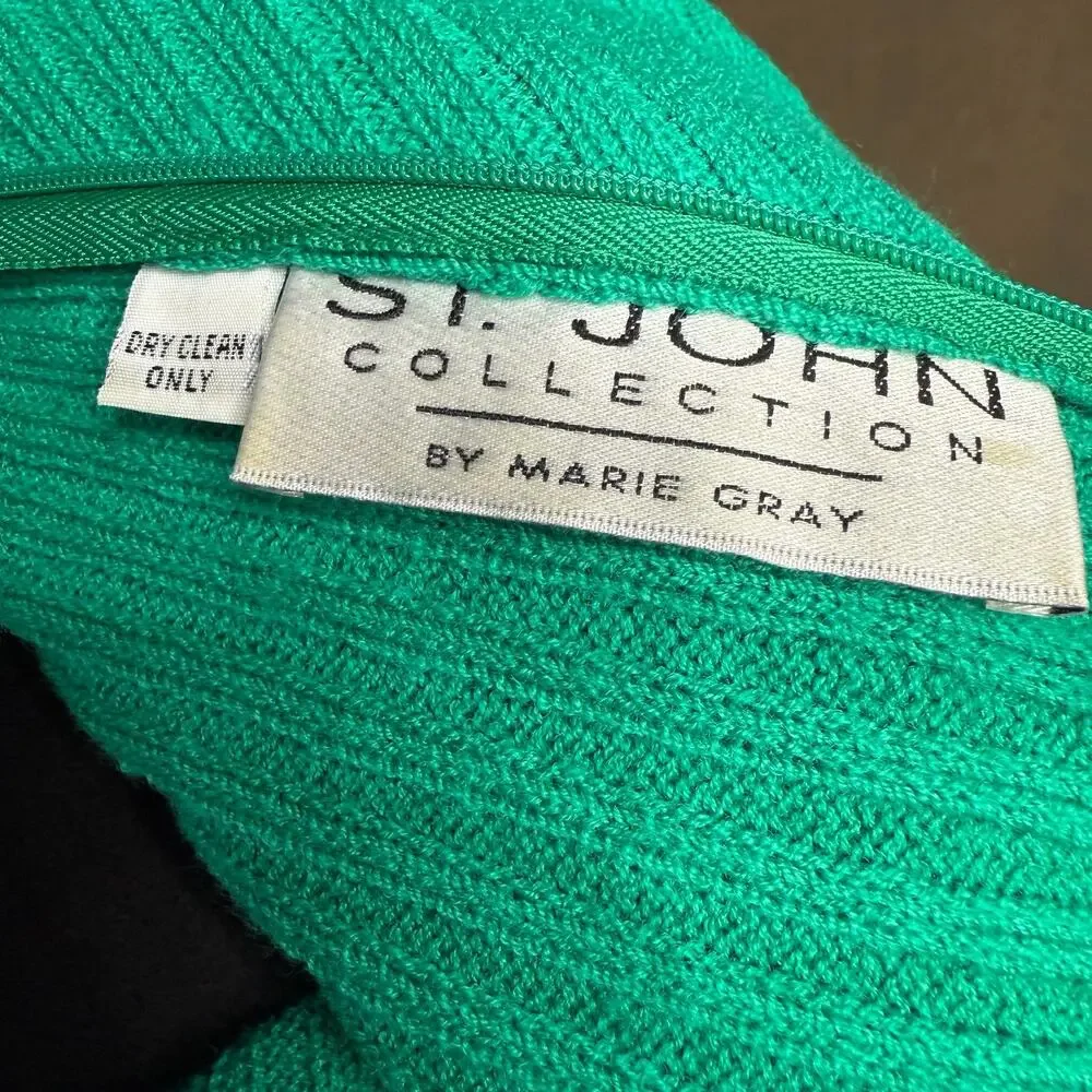 Vintage St. John Collection by Marie Gray Sweater Gold Button Teal Green Size M